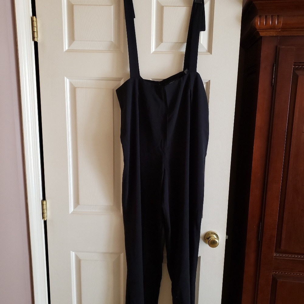 Plus Size Blk Suspender Palazzo Pants 1X